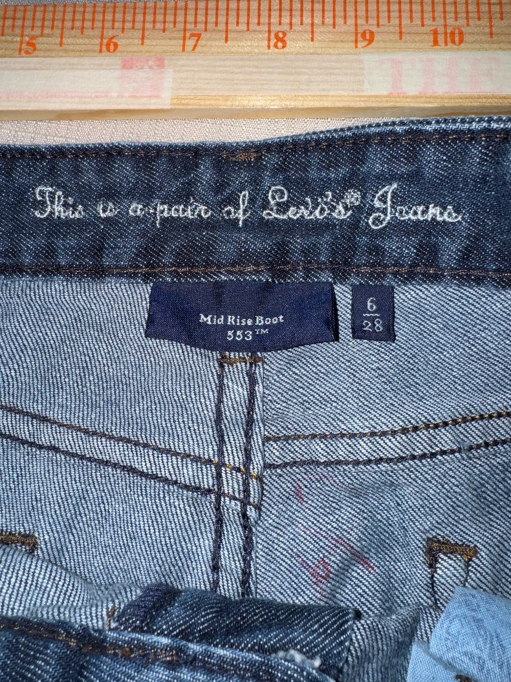 Levi's Dark Blue Denim Jeans Mid Rise Boot 553 - Picture 6 of 9